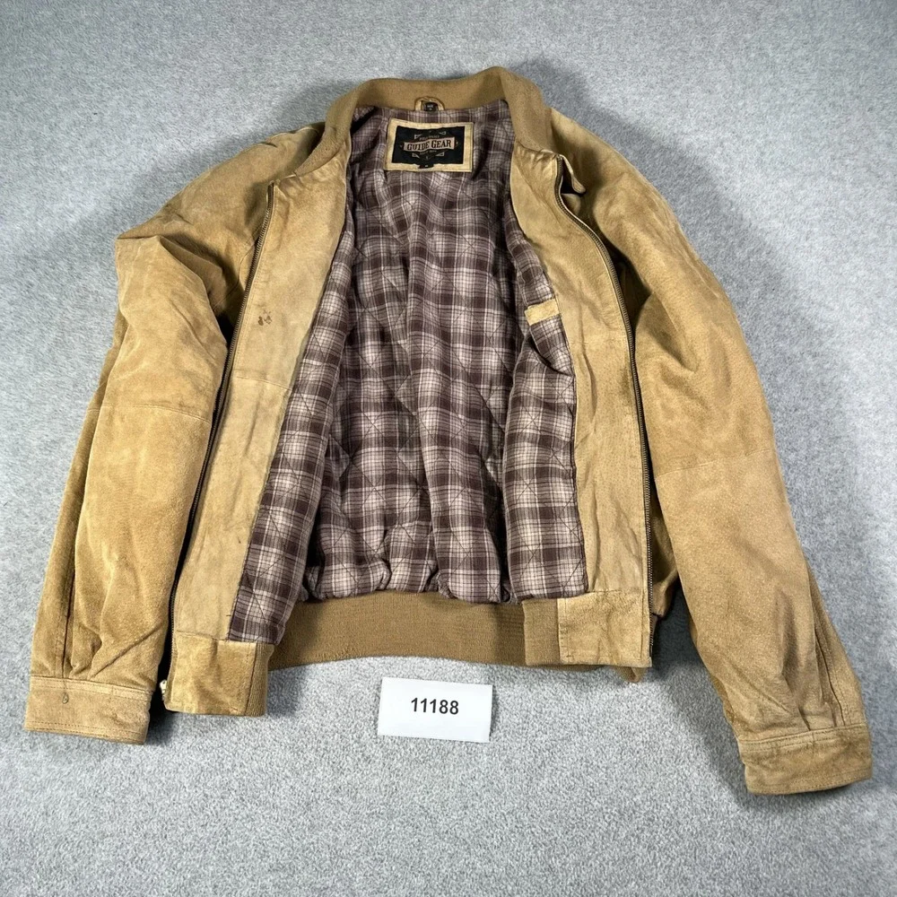 Vintage Guide Gear Jacket Mens Medium Tan Leather Quilted Lined Collared